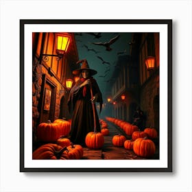 Witch In A Alley With Pumpkins - Diverse Art Illustration 66 Art Print