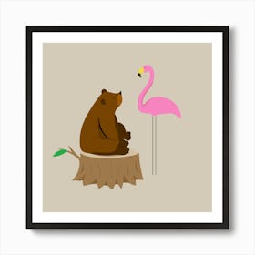 Bear And Flamingo Art Print