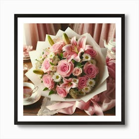 Pink Roses And Tea 2 Art Print