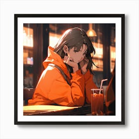 Anime Girl Sitting At A Bar Art Print