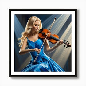 Woman Playing Violin Cubism Style Art Print