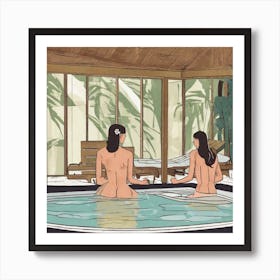 Two Women In A Hot Tub Art Print