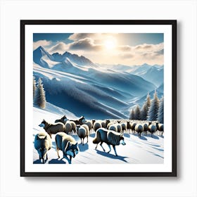 Sheep In The Snow Art Print