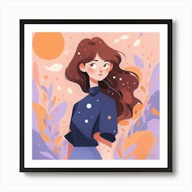 Cartoon Girl With Long Hair Art Print