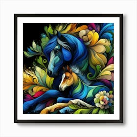 Colorful Horse And Foal Art Print