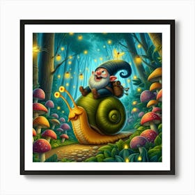 Gnome And Snail In The Forest Art Print