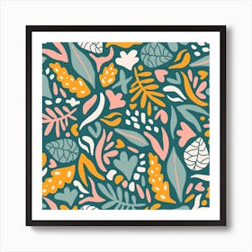 Abstract Floral Pattern Teal Art Print