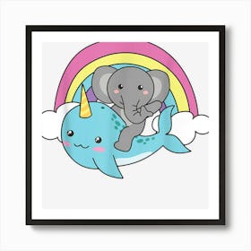 Narwhal Cute Whale With Elephant Ocean Unicorn Kawaii Art Print