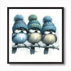 Three Chickadees Art Print