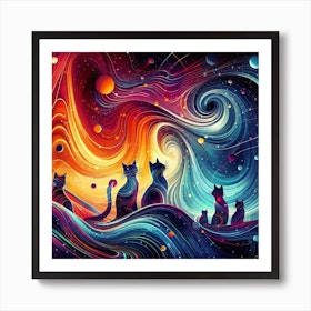 Silhouettes of colorful cat 4 Art Print