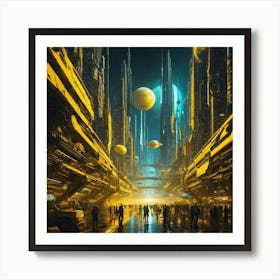 Futuristic City Yellow I Art Print