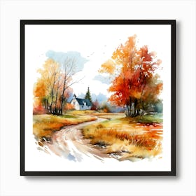 Watercolor Autumn Landscape 26 Art Print