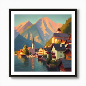 Village By The Lake 1 Art Print