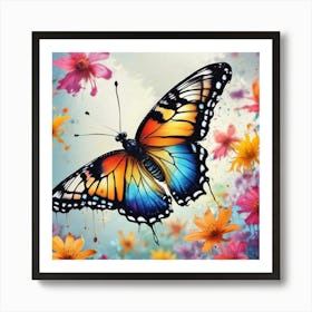 Butterfly With Flowers 9 Art Print