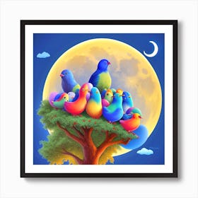 Colorful Birds In A Tree Art Print