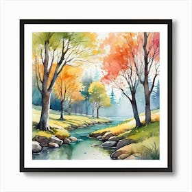 Watercolor Of Autumn Trees Art Print