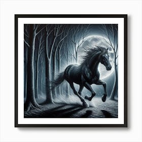 Black Horse In The Forest Art Print