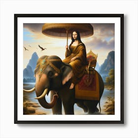 Mona Lisa rides an elephant in Thailand Art Print