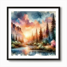 Watercolor Landscape Painting Art Print