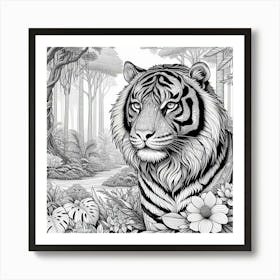 Line Art tiger 7 Art Print