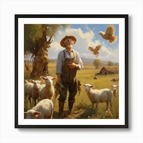 Farmer And His Flock 1 Art Print