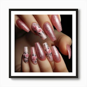 Pink Nails With Roses 4 Art Print