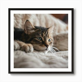 Cat On A Blanket Art Print