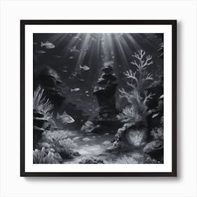 Black And White Underwater Painting 2 Art Print