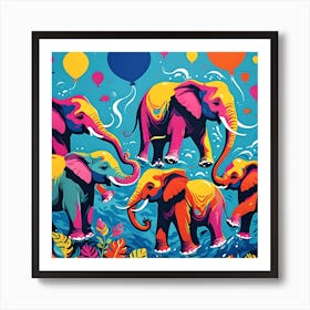 SWIMMING ELEPHANTS Art Print