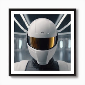 Create A Cinematic Apple Commercial Showcasing The Futuristic And Technologically Advanced World Of The Man In The Hightech Helmet, Highlighting The Cuttingedge Innovations And Sleek Design Of The Helmet And (5) Art Print