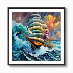 Seascape Ship On The High Seas Storm High Wav (2) Art Print