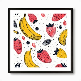 Bananas And Strawberries Seamless Pattern 5 Art Print