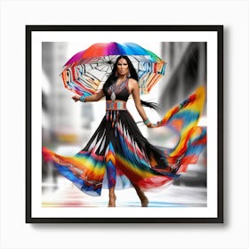 Colorful Woman With Umbrella 2 Art Print