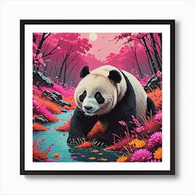 Panda Bear In The Water Art Print