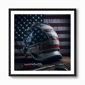 Labor Day Of Firefighter Helmet With Tools Art Print