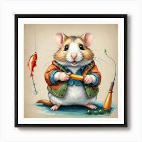 Hamster Fishing 3 Art Print