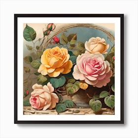 Roses In A Basket Art Print