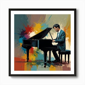 pianist playing somber music, abstract style Art Print