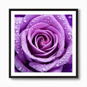 Purple Rose With Water Droplets Art Print