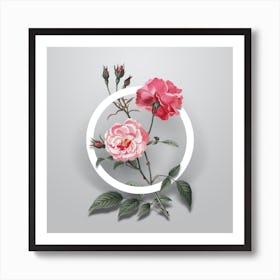 Vintage Ever Blowing Rose Minimalist Floral Geometric Circle on Soft Gray n.0131 Art Print
