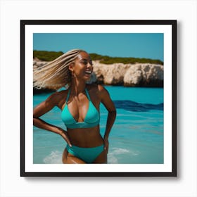 Woman In A Turquoise Bikini Art Print