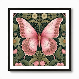 Pink Butterfly william morris inspired Art Print