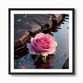 Pink Rose In Water Art Print