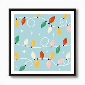 Holiday Christmas Lights Minimal Retro Bold Baby Blue Art Print