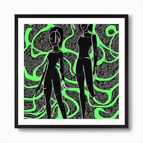 Two Women In Black And Green Art Print