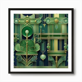 deco green abstract Art Print