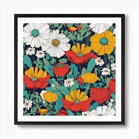 Daisy Poppy Pattern 1 Art Print