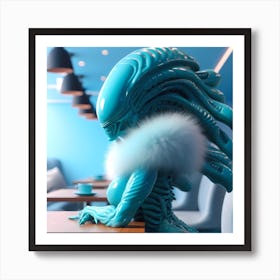 Alien In Coffee Shop 1 Art Print