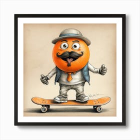 Orange Man On Skateboard 5 Art Print