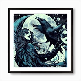 Crow And Maiden 2 Art Print